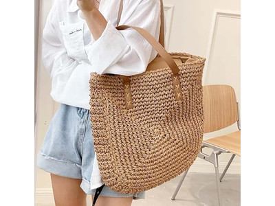 Borsa Cesto di Paglia Nera Stampa Personalizzata Stile Francese Spiaggia Eco-Friendly Nastro