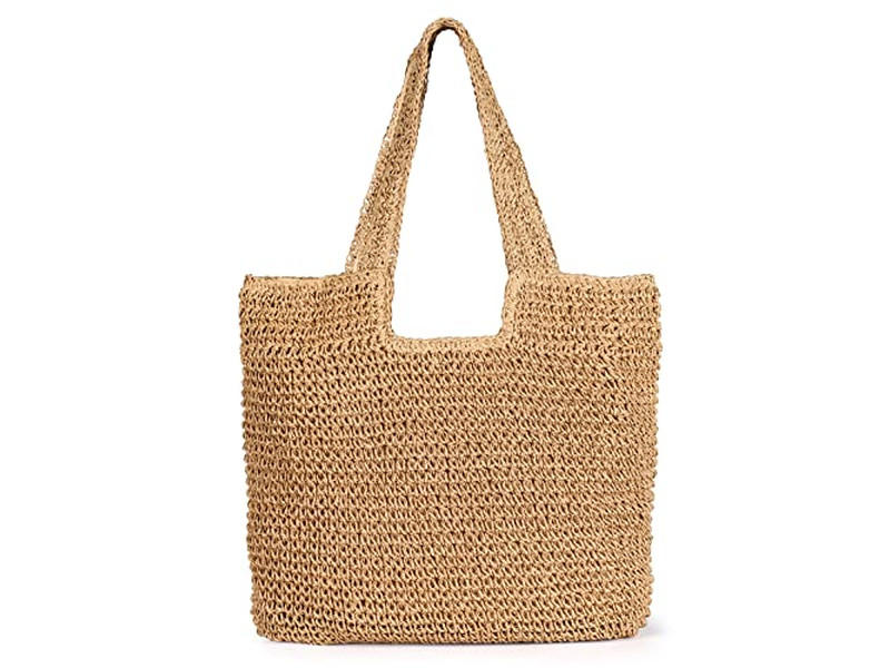 Borsa di Paglia di Cotone Cesto Fiori Perline Borse Basiche Tela Boho Borsa a Barile