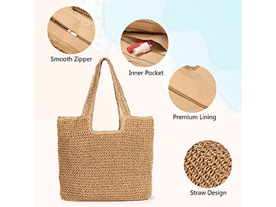 Borsa di Paglia di Cotone Cesto Fiori Perline Borse Basiche Tela Boho Borsa a Barile