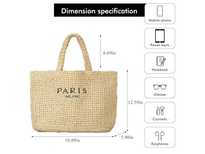 Borsa di paglia a semicerchio Personalizzata Ricamata Borse Boho Francesi Bambini a Righe