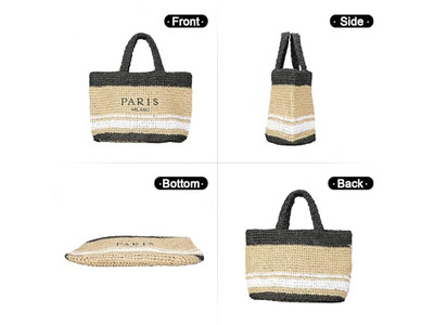 Borsa di paglia a semicerchio Personalizzata Ricamata Borse Boho Francesi Bambini a Righe