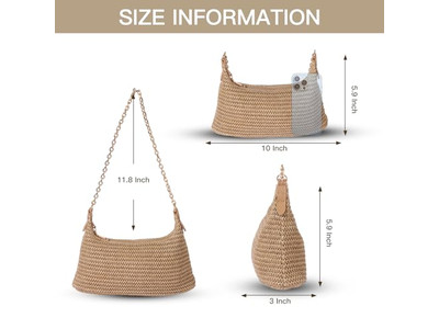 Borsa di Paglia all'Uncinetto Carta Clutch Catena Piccola Borse Bohemienne Cucite a Mano