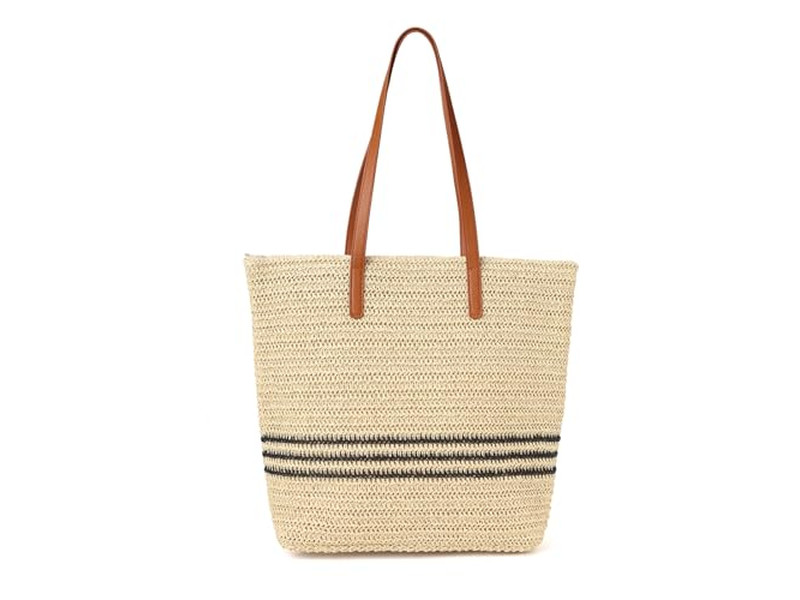 Borsa a Mano di Paglia per Signora Set Cappello Kit per Ragazza Sapone Trucco Spiaggia Rattan