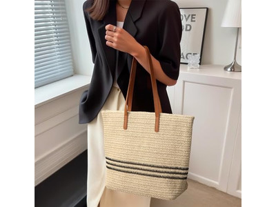 Borsa a Mano di Paglia per Signora Set Cappello Kit per Ragazza Sapone Trucco Spiaggia Rattan