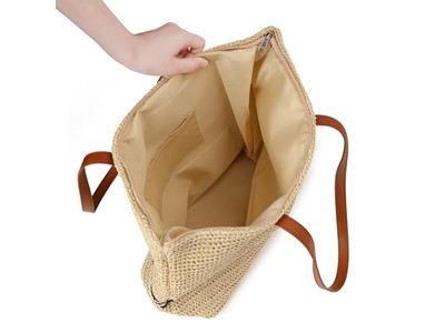 Borsa a Mano di Paglia per Signora Set Cappello Kit per Ragazza Sapone Trucco Spiaggia Rattan