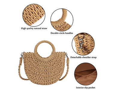 Borsa di Paglia di Nicchia Borse di Palma Carta Perla Telefono Semplice Rattan Forma Rotonda Guscio Piccolo
