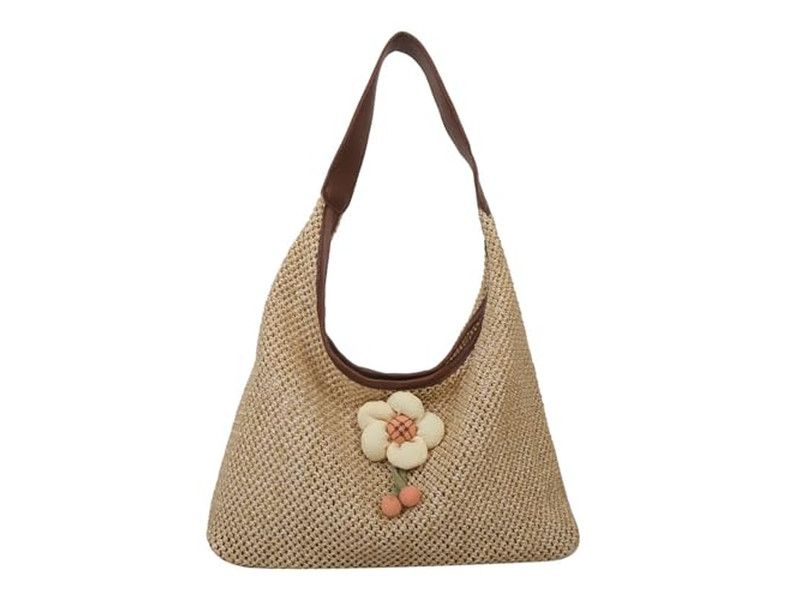 Borse a Mano di Raffia Borsa Estiva con Zip Tote da Spiaggia Morbida