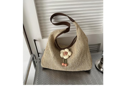 Borse a Mano di Raffia Borsa Estiva con Zip Tote da Spiaggia Morbida