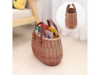 Borsa di Paglia Intrecciata Retrò Borse di Mais Rotonde Tracolla Piccola Spiaggia e Pelle