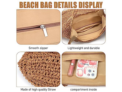 Borsa di paglia a tracolla Zaino con perle Spiaggia