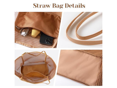 Borsa di Paglia 1 Pezzo Moq per Bambini con Frange di Tela Fodera Perle Nastro