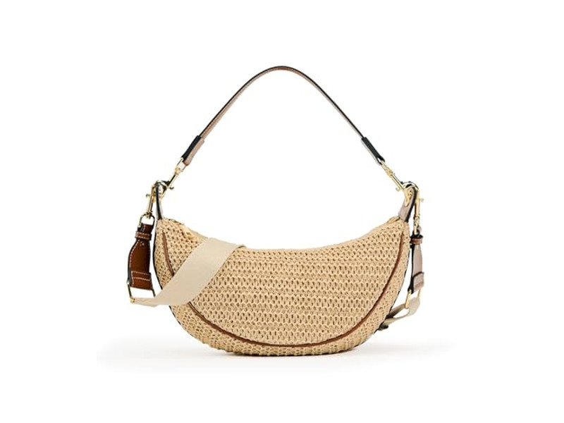 Borsa di paglia con tracolla di perle e conchiglie per la spiaggia