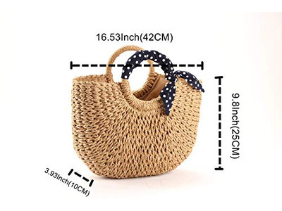 Borsa di paglia con borse in pelle Vacanze Spiaggia Pochette