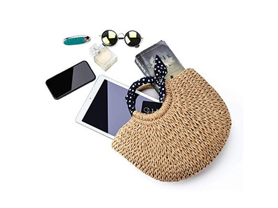 Borsa di paglia con borse in pelle Vacanze Spiaggia Pochette