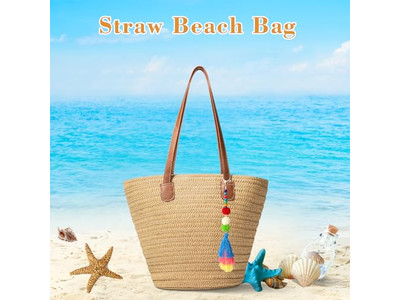 Borsa di paglia Donna Tappetino Borsa da spiaggia Tote Set intrecciato di iuta