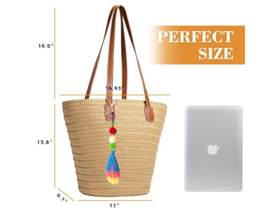Borsa di paglia Donna Tappetino Borsa da spiaggia Tote Set intrecciato di iuta