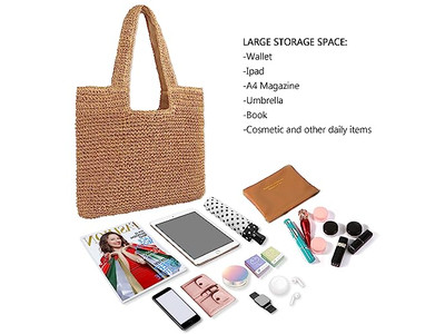 Borsa a Mano Intrecciata di Paglia Tote Donna Pochette con Frange
