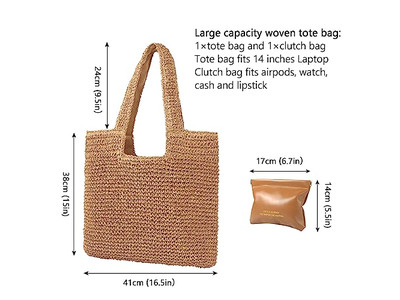 Borsa a Mano Intrecciata di Paglia Tote Donna Pochette con Frange