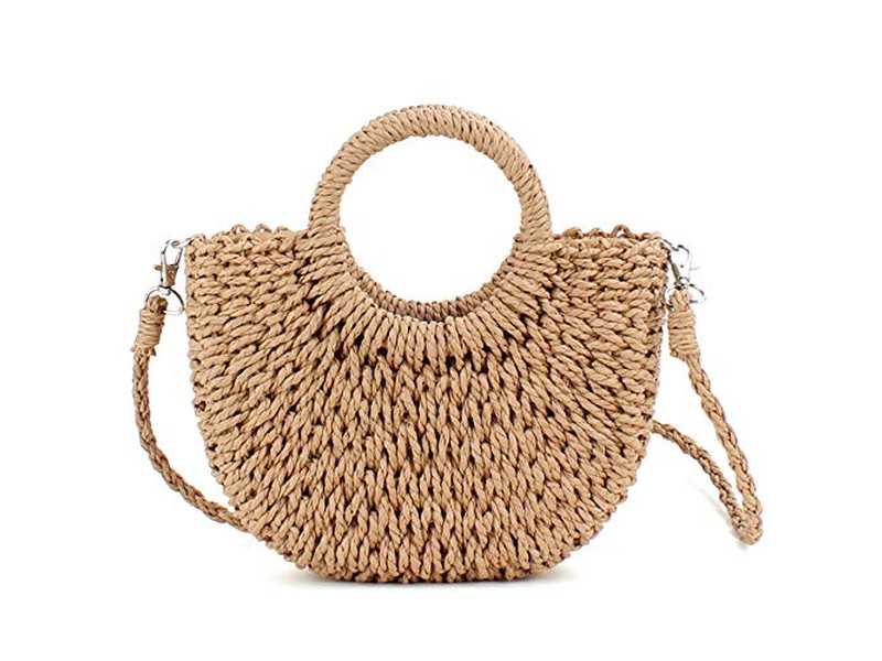 Borsa Tote Intrecciata di Paglia Portafoglio Donna Legno Giallo Marrone Borse Casual Floreali Caffè