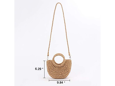 Borsa Tote Intrecciata di Paglia Portafoglio Donna Legno Giallo Marrone Borse Casual Floreali Caffè