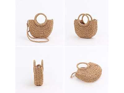 Borsa Tote Intrecciata di Paglia Portafoglio Donna Legno Giallo Marrone Borse Casual Floreali Caffè