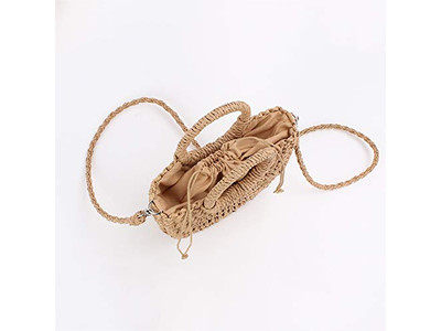 Borsa Tote Intrecciata di Paglia Portafoglio Donna Legno Giallo Marrone Borse Casual Floreali Caffè