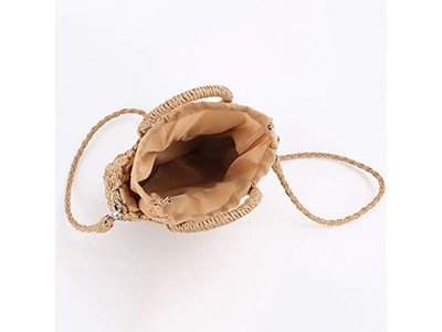 Borsa Tote Intrecciata di Paglia Portafoglio Donna Legno Giallo Marrone Borse Casual Floreali Caffè