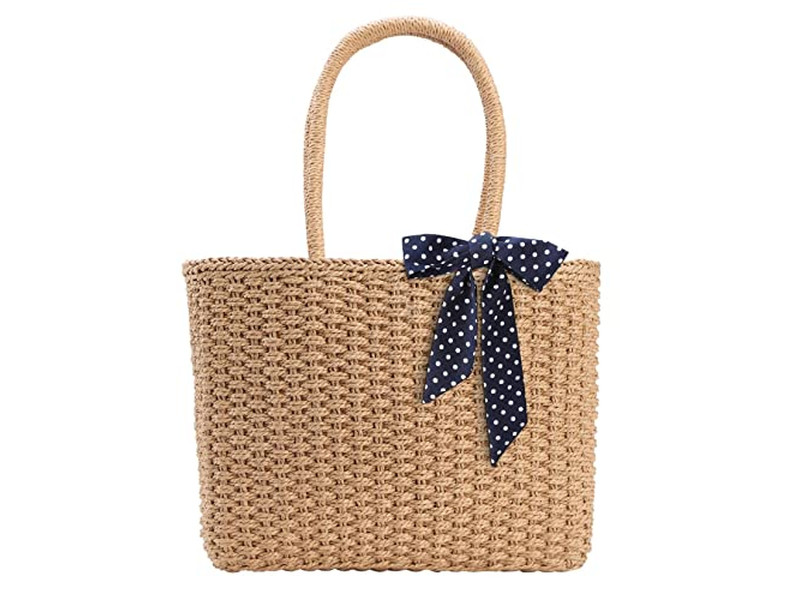 Nuova borsa di paglia estiva Cesto Borsa a mano Semicerchio di bambù per donna Spiaggia Testo