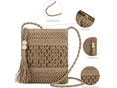 Borse di Paglia per il Fine Settimana Clutch per Donne Borsetta alla Moda Decorata